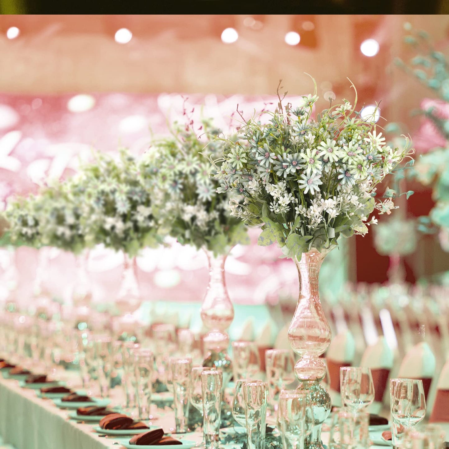 6 Bundles Artificial Wildflowers Daisy Fake Greenery Plastic Silk Bouquets UV Resistant Outdoor Garden Plants Arrangements for Indoor Home Decoration