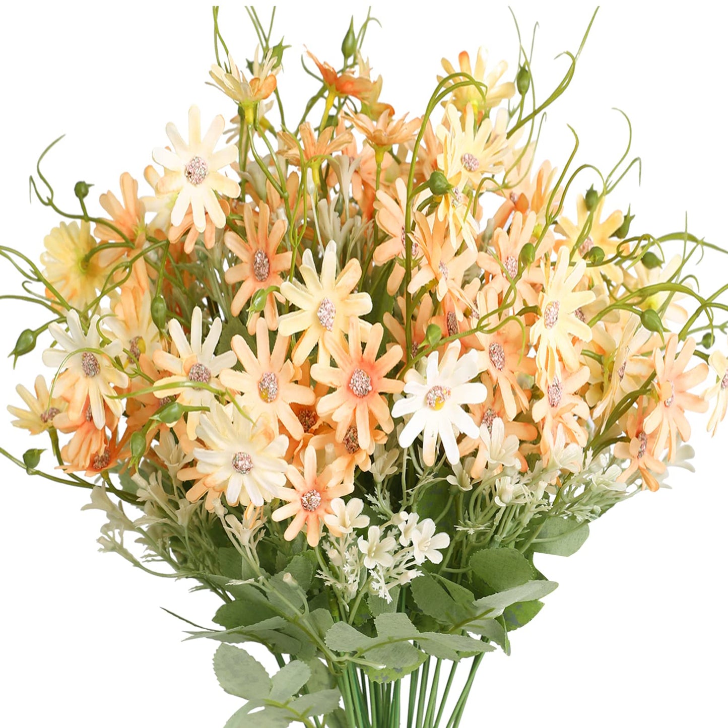 6 Bundles Artificial Wildflowers Daisy Fake Greenery Plastic Silk Bouquets UV Resistant Outdoor Garden Plants Arrangements for Indoor Home Decoration