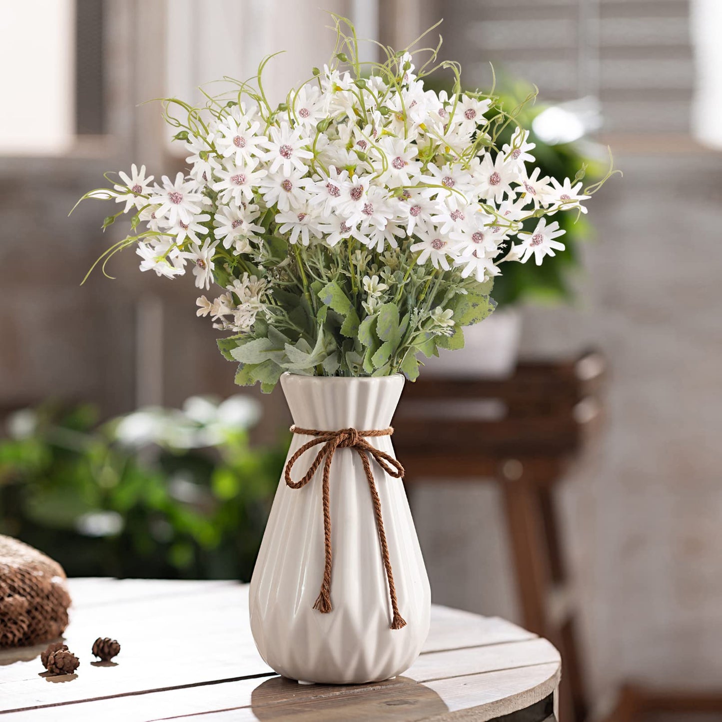 6 Bundles Artificial Wildflowers Daisy Fake Greenery Plastic Silk Bouquets UV Resistant Outdoor Garden Plants Arrangements for Indoor Home Decoration