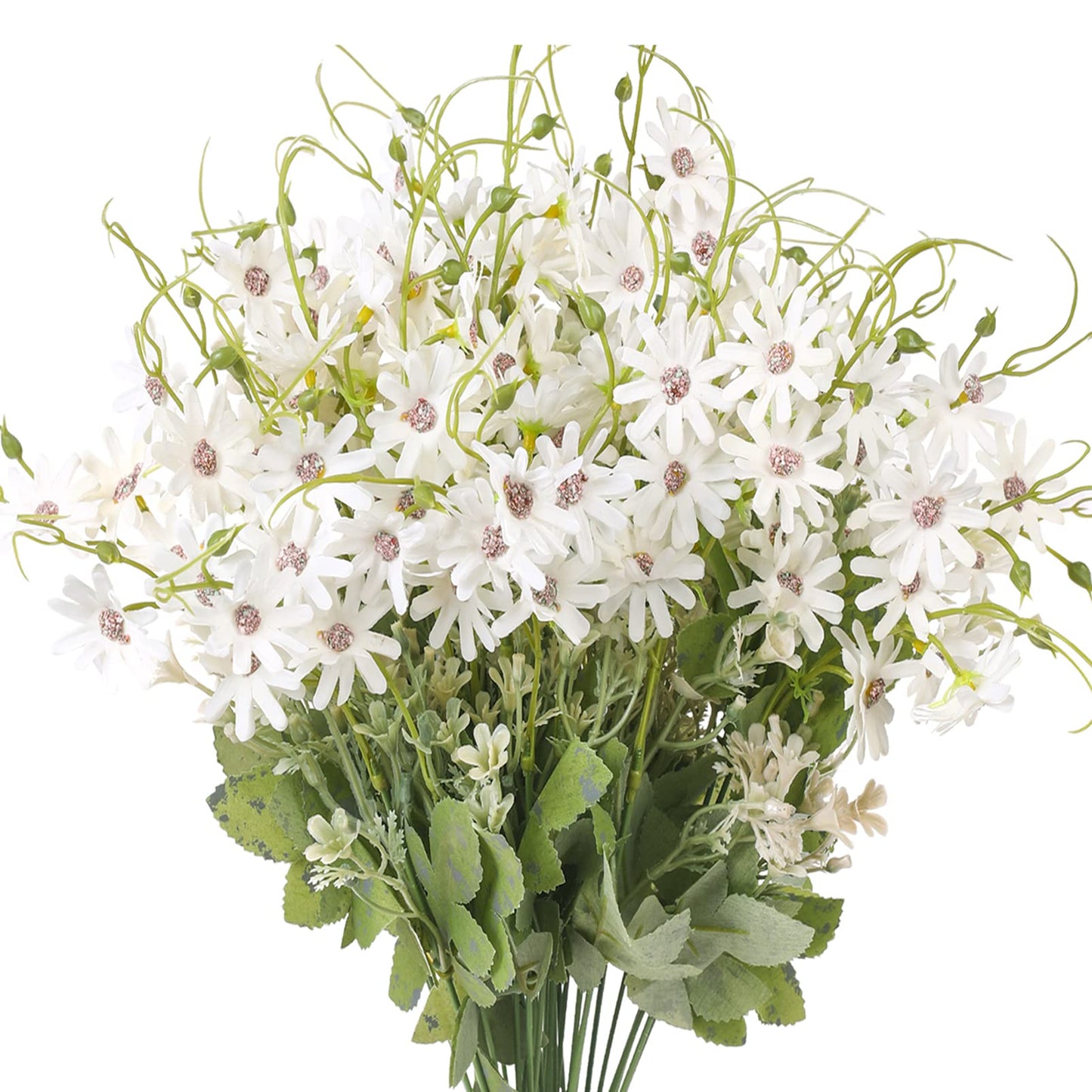 6 Bundles Artificial Wildflowers Daisy Fake Greenery Plastic Silk Bouquets UV Resistant Outdoor Garden Plants Arrangements for Indoor Home Decoration