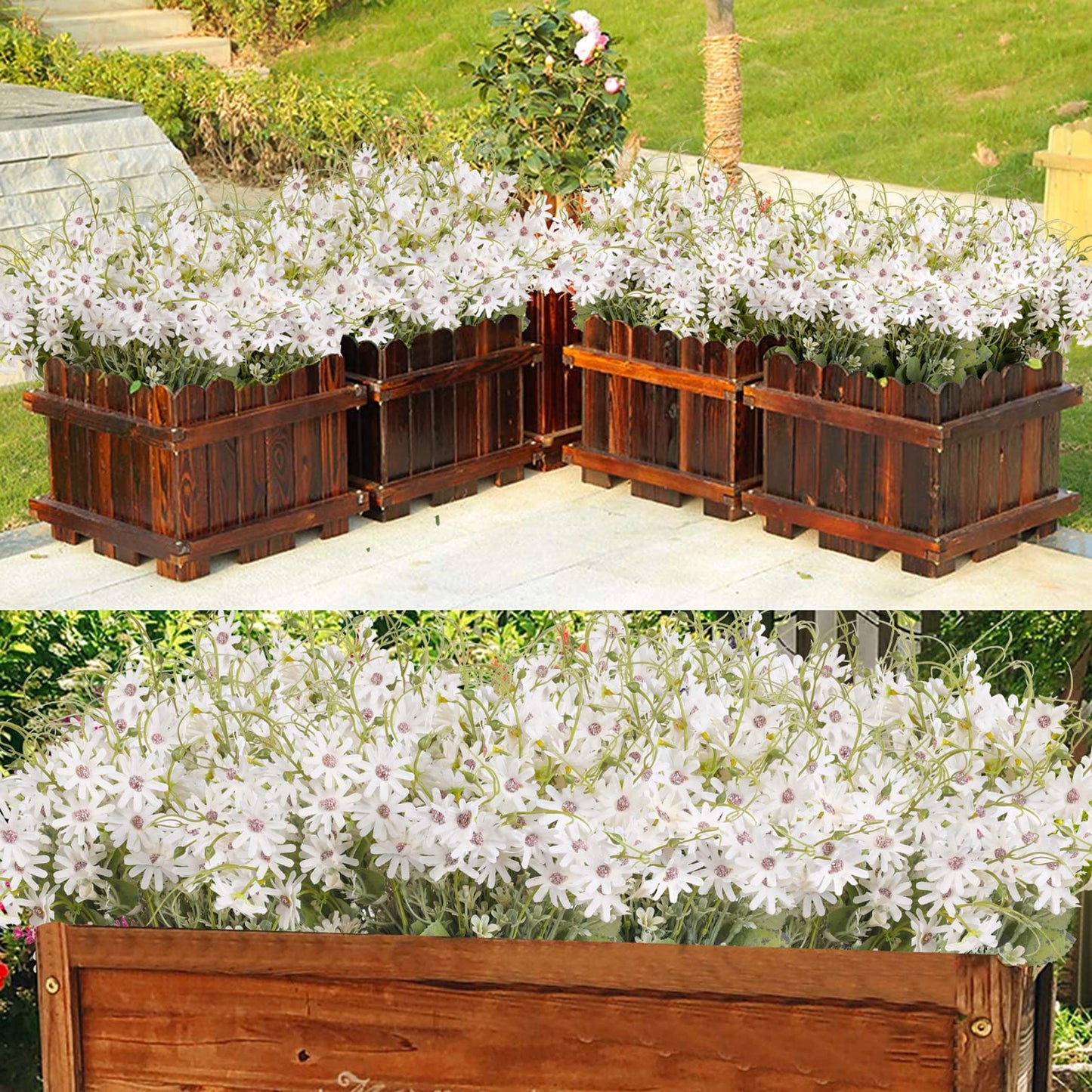 6 Bundles Artificial Wildflowers Daisy Fake Greenery Plastic Silk Bouquets UV Resistant Outdoor Garden Plants Arrangements for Indoor Home Decoration