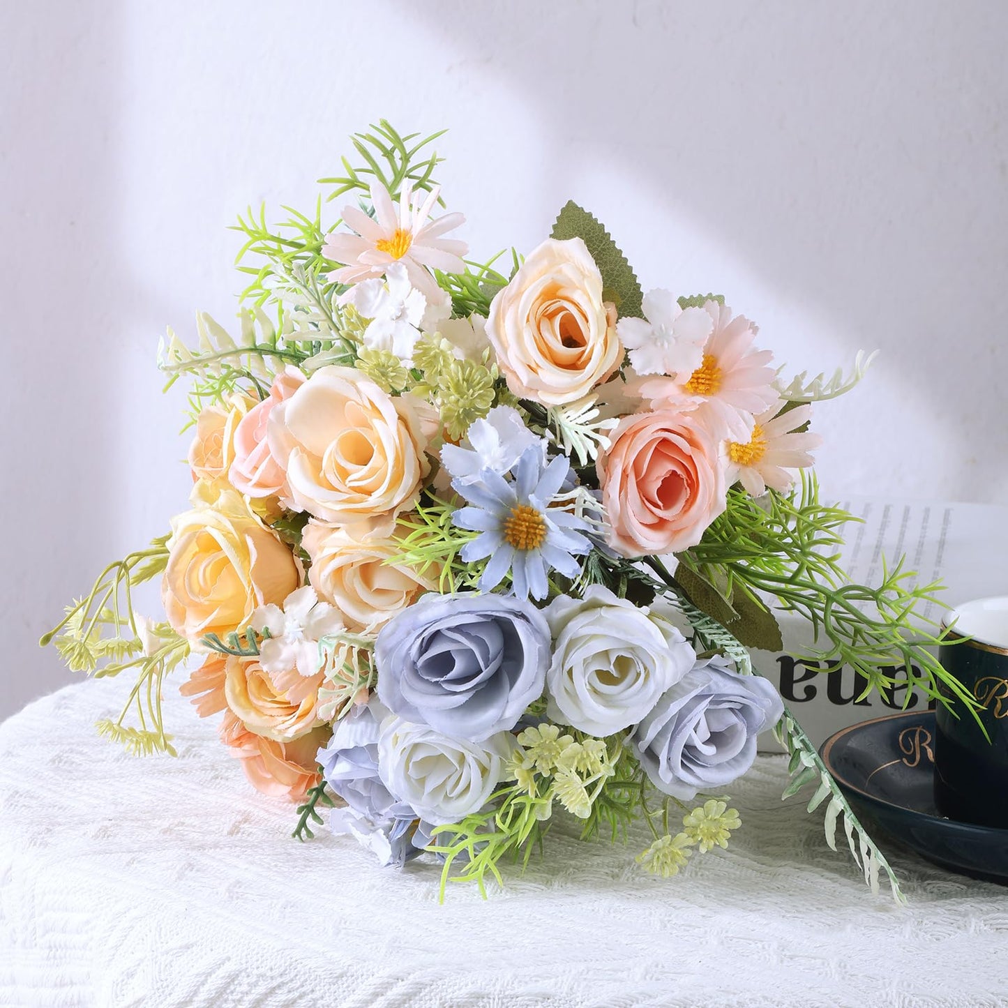 Artificial Flowers 3 Pack Artificial Fake Flowers Bouquet Wedding Bouquets Decorations Plastic Floral for Party Home Décor