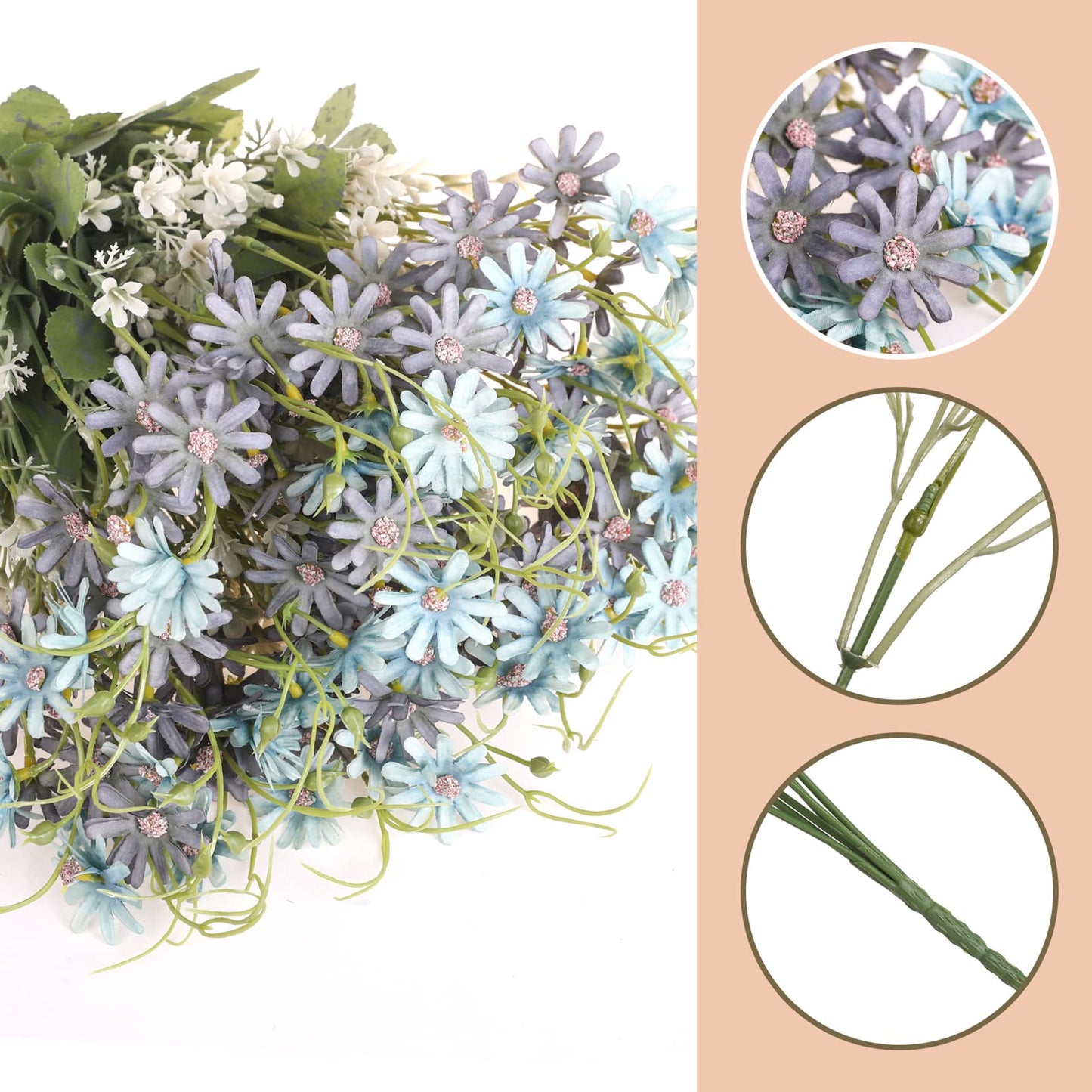 6 Bundles Artificial Wildflowers Daisy Fake Greenery Plastic Silk Bouquets UV Resistant Outdoor Garden Plants Arrangements for Indoor Home Decoration