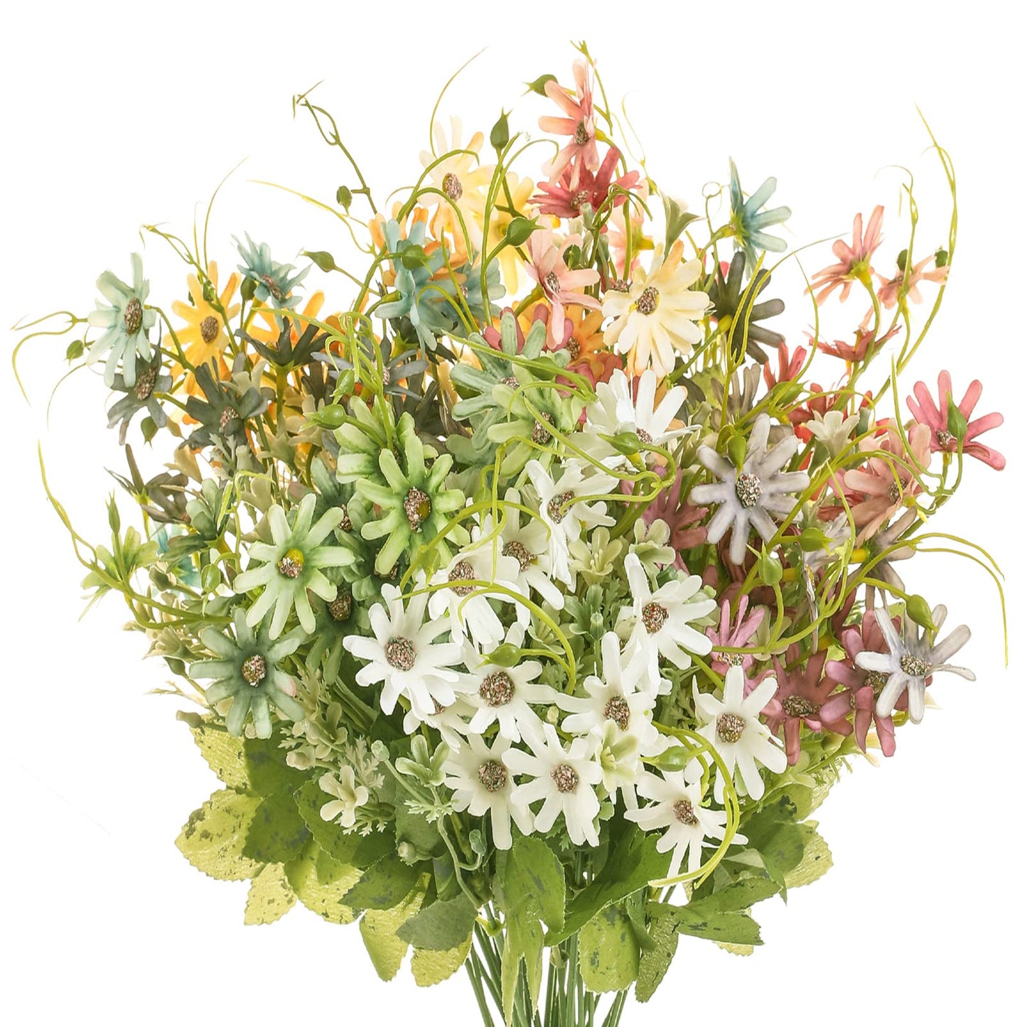 6 Bundles Artificial Wildflowers Daisy Fake Greenery Plastic Silk Bouquets UV Resistant Outdoor Garden Plants Arrangements for Indoor Home Decoration