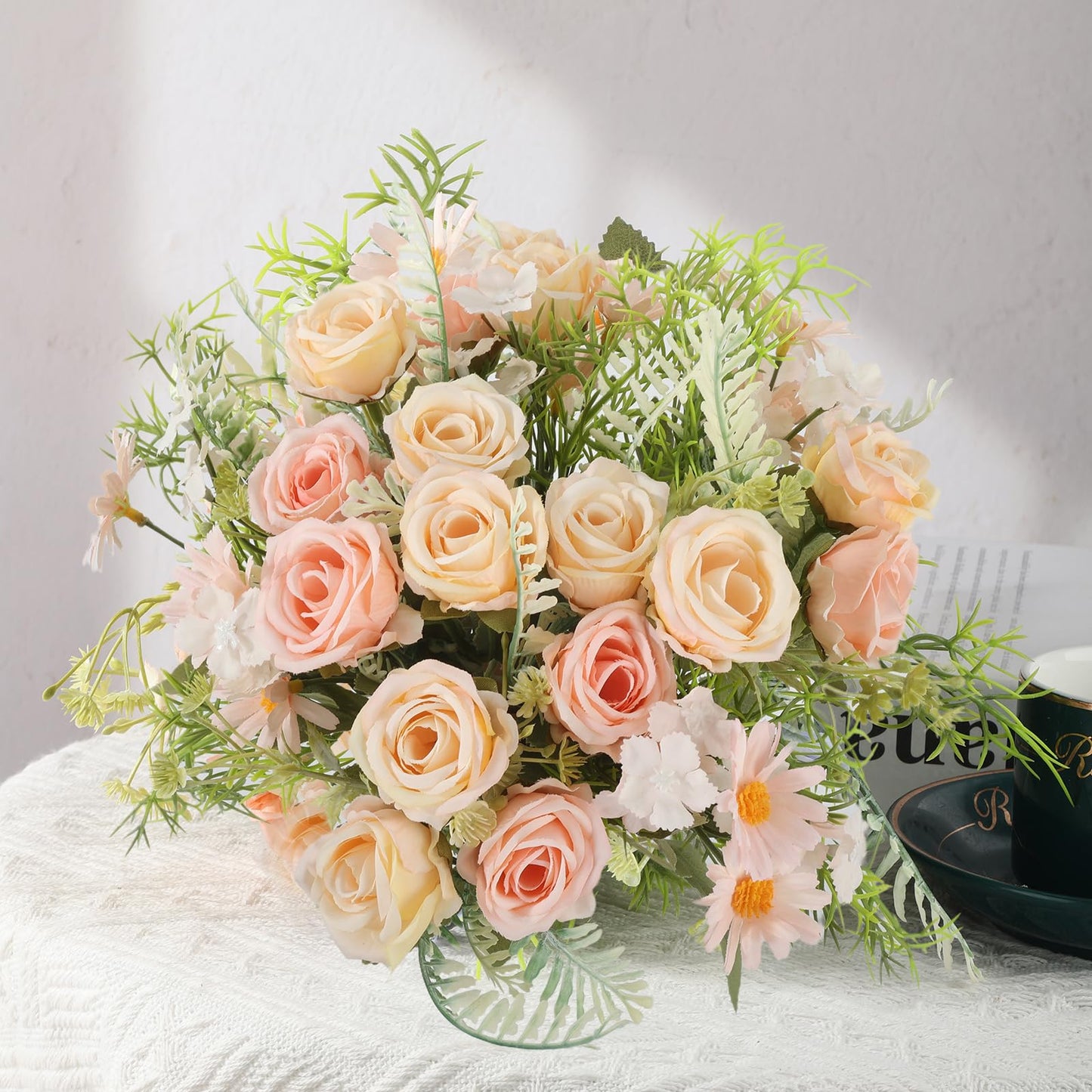 Artificial Flowers 3 Pack Artificial Fake Flowers Bouquet Wedding Bouquets Decorations Plastic Floral for Party Home Décor