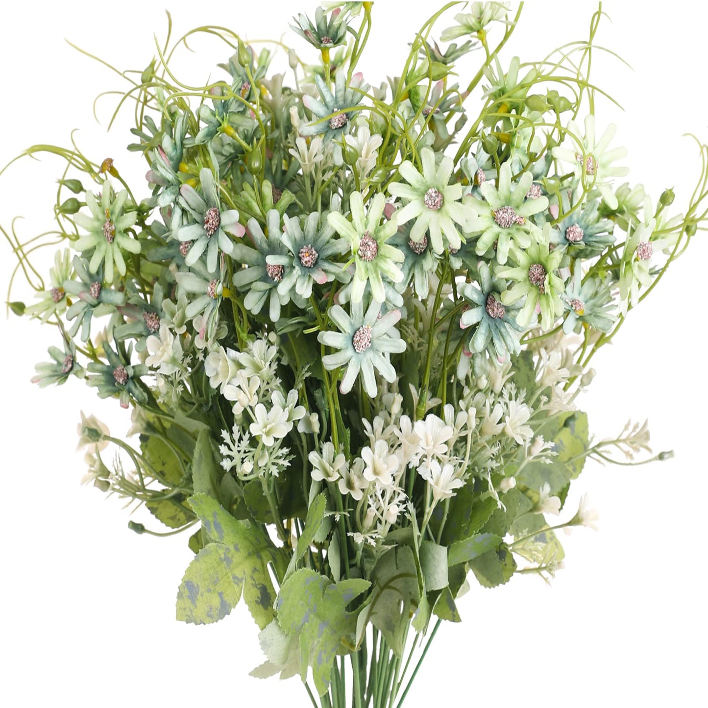 6 Bundles Artificial Wildflowers Daisy Fake Greenery Plastic Silk Bouquets UV Resistant Outdoor Garden Plants Arrangements for Indoor Home Decoration