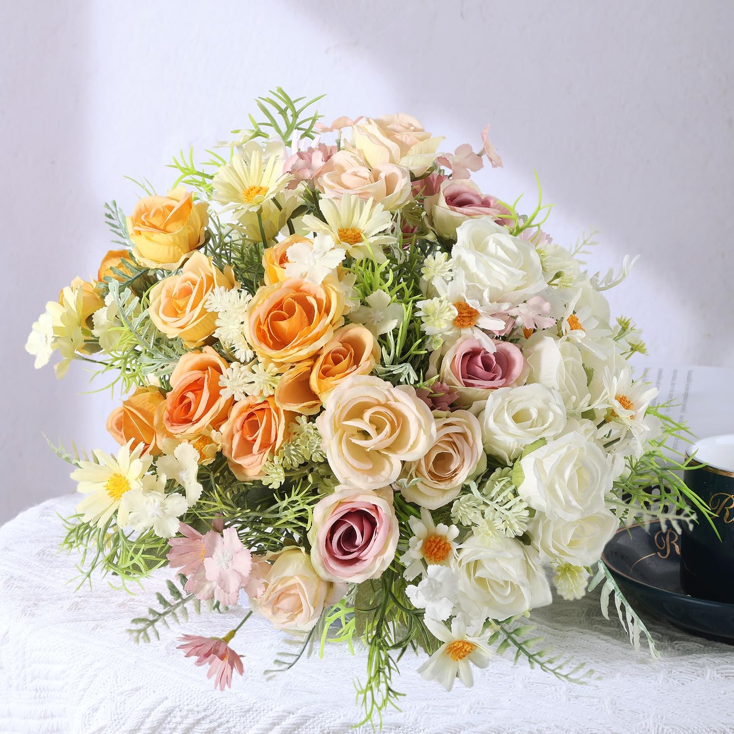 Artificial Flowers 3 Pack Artificial Fake Flowers Bouquet Wedding Bouquets Decorations Plastic Floral for Party Home Décor