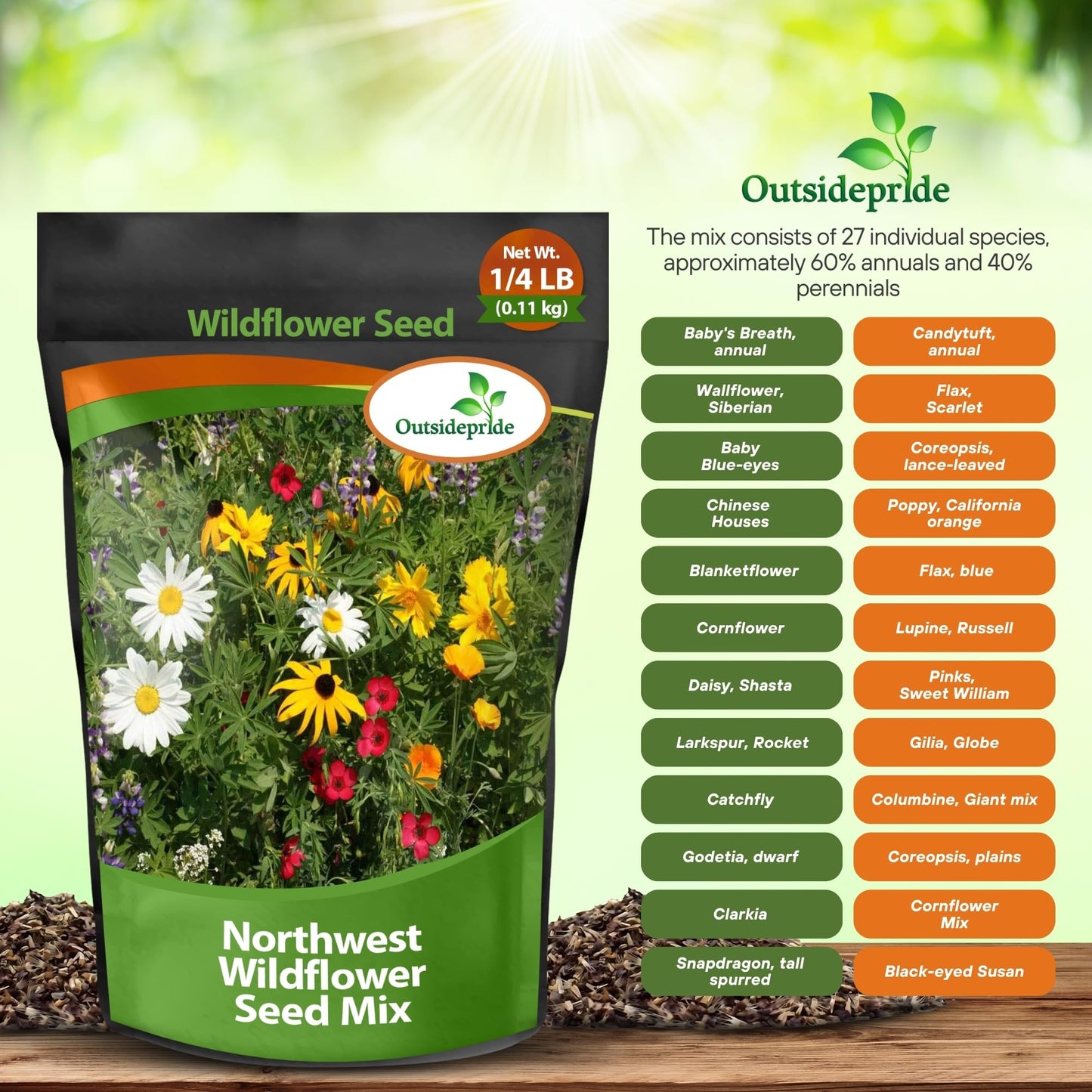 Outsidepride Northwest Wild Flower Seed Mix - 1/4 lb Premium Blend of Annual & Perennial Wildflower Seeds for Northwestern States - Ideal for Attracting Pollinators, Perfect for Garden Displays