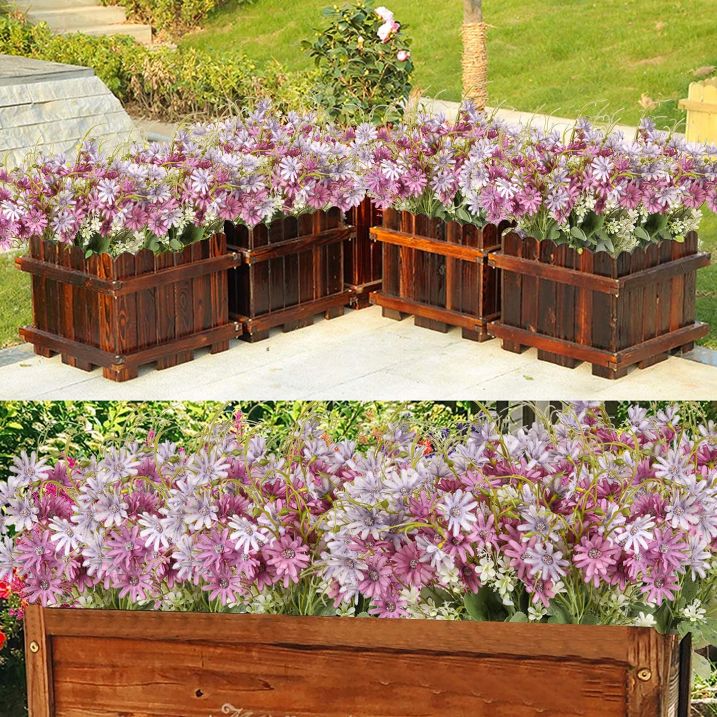 6 Bundles Artificial Wildflowers Daisy Fake Greenery Plastic Silk Bouquets UV Resistant Outdoor Garden Plants Arrangements for Indoor Home Decoration