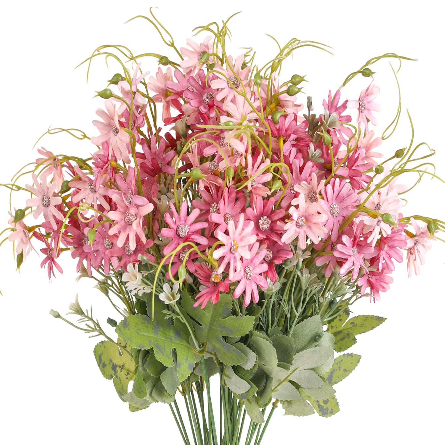 6 Bundles Artificial Wildflowers Daisy Fake Greenery Plastic Silk Bouquets UV Resistant Outdoor Garden Plants Arrangements for Indoor Home Decoration
