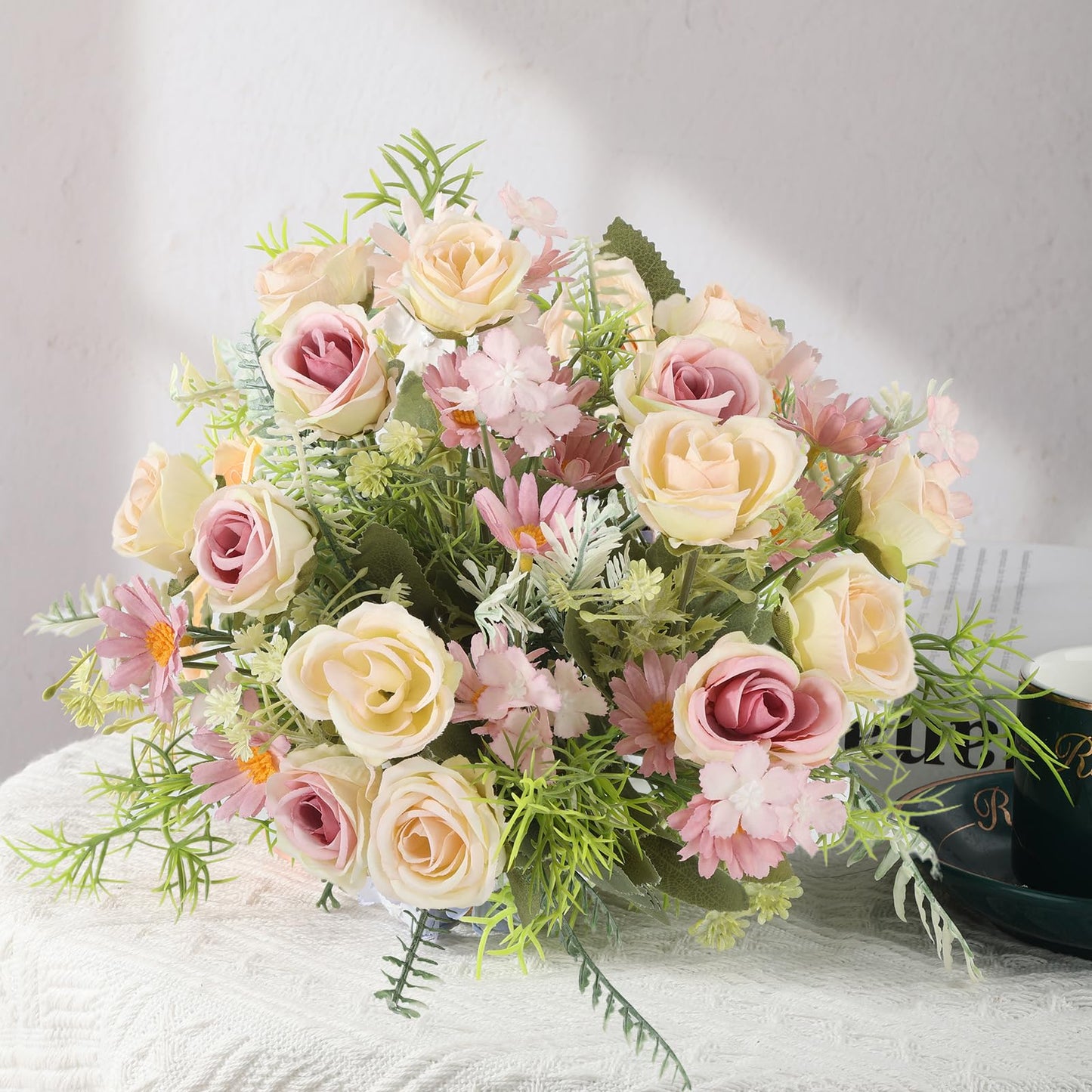 Artificial Flowers 3 Pack Artificial Fake Flowers Bouquet Wedding Bouquets Decorations Plastic Floral for Party Home Décor
