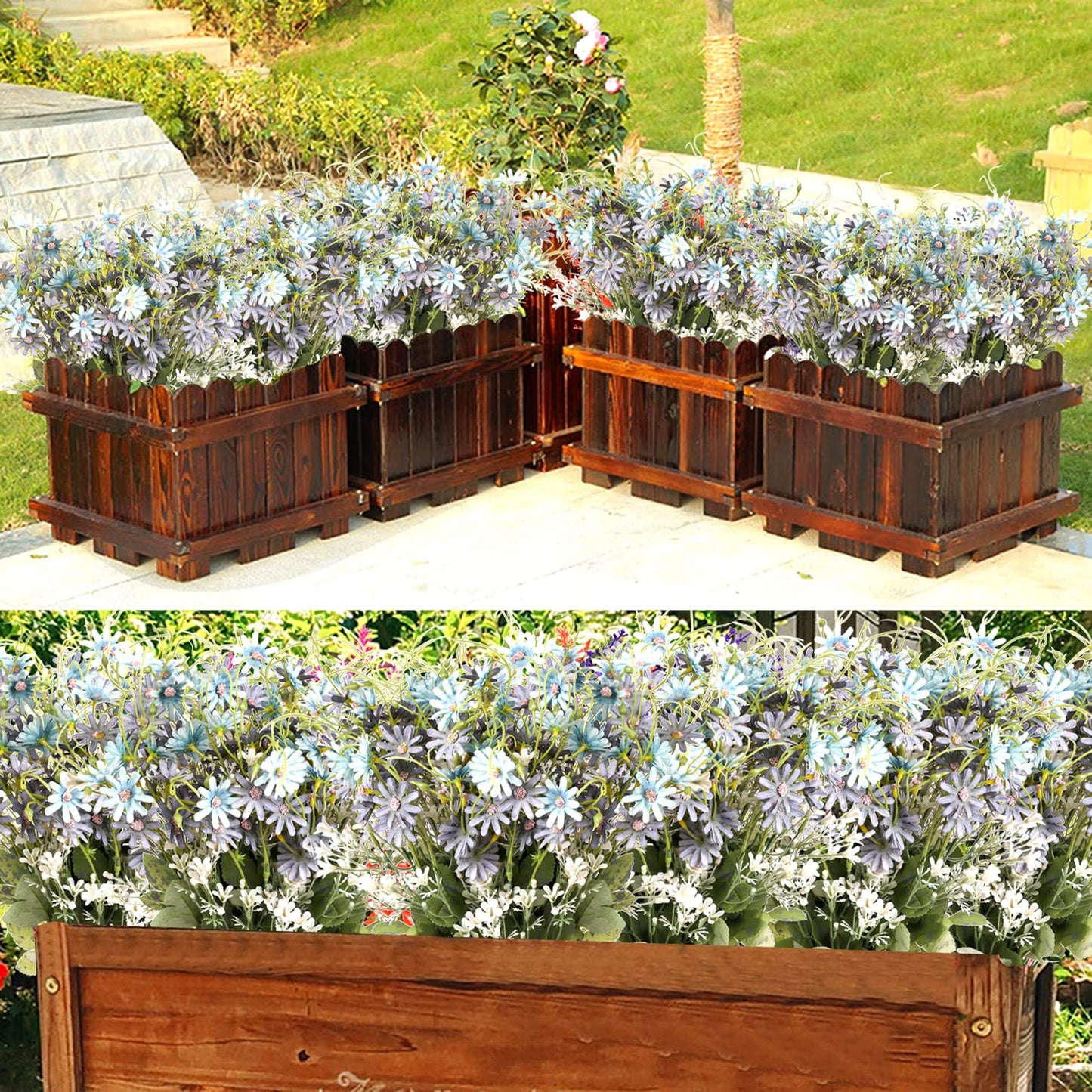 6 Bundles Artificial Wildflowers Daisy Fake Greenery Plastic Silk Bouquets UV Resistant Outdoor Garden Plants Arrangements for Indoor Home Decoration