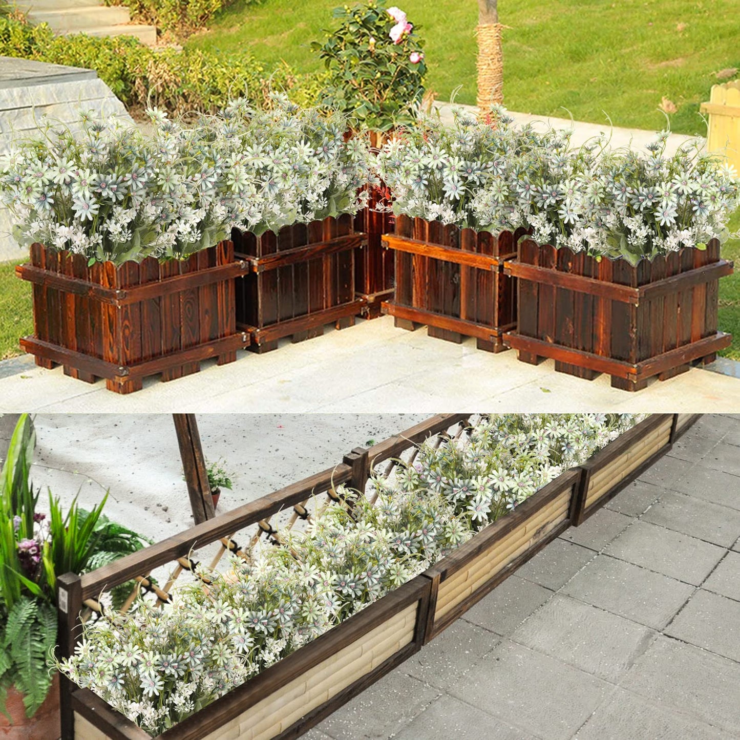 6 Bundles Artificial Wildflowers Daisy Fake Greenery Plastic Silk Bouquets UV Resistant Outdoor Garden Plants Arrangements for Indoor Home Decoration
