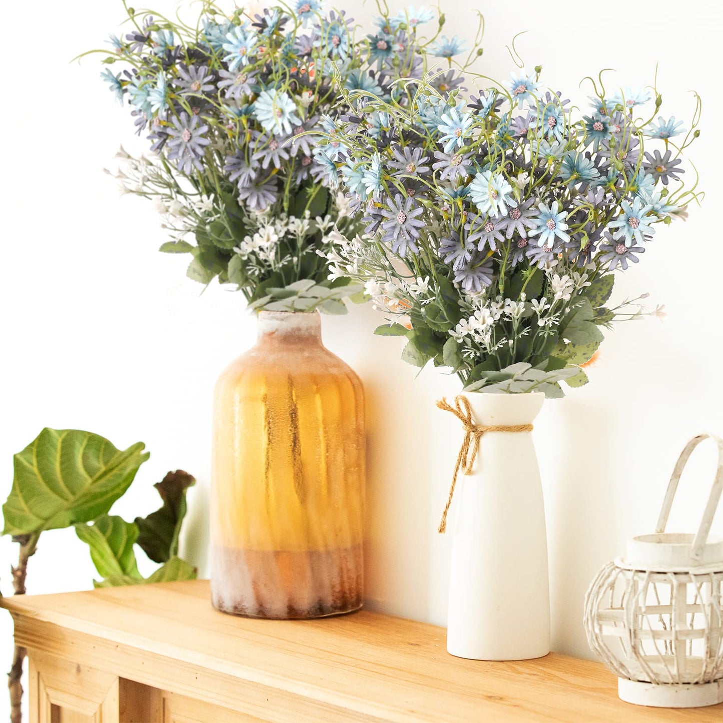 6 Bundles Artificial Wildflowers Daisy Fake Greenery Plastic Silk Bouquets UV Resistant Outdoor Garden Plants Arrangements for Indoor Home Decoration