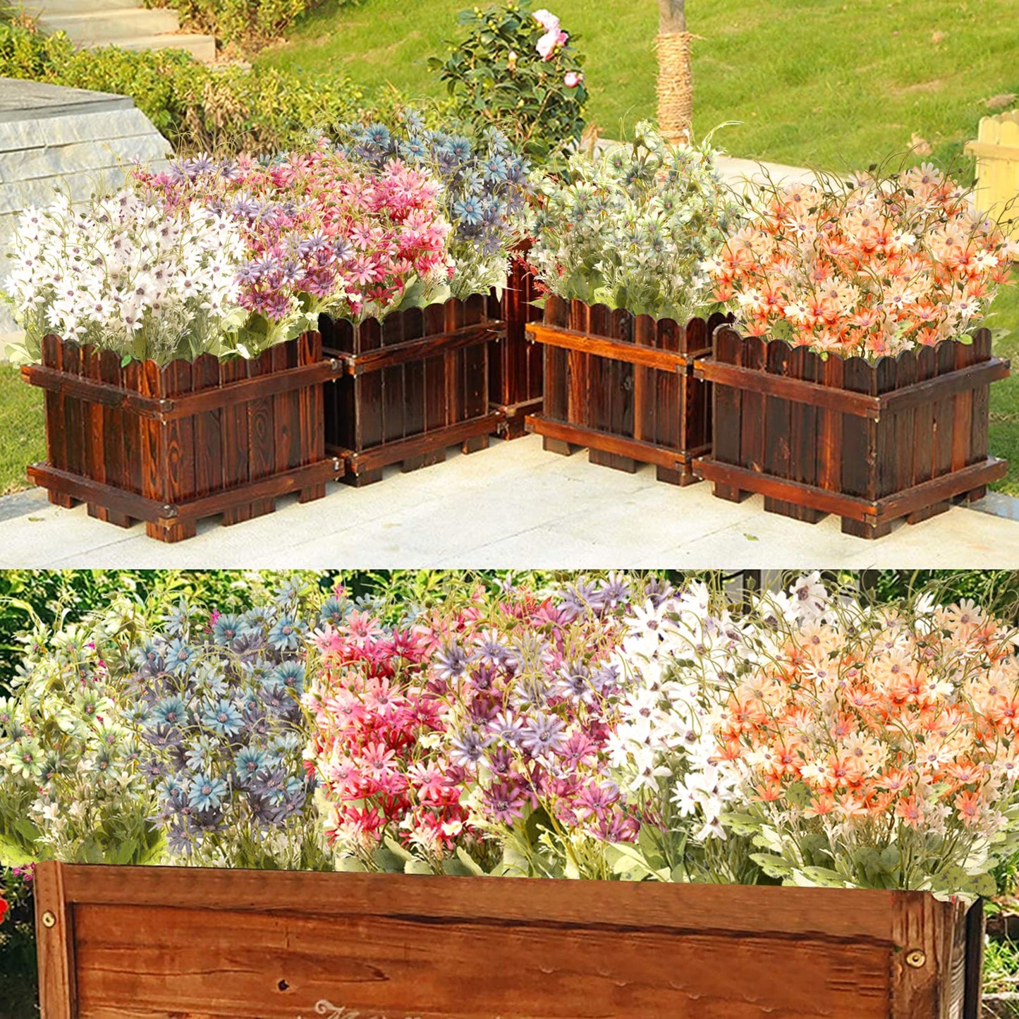 6 Bundles Artificial Wildflowers Daisy Fake Greenery Plastic Silk Bouquets UV Resistant Outdoor Garden Plants Arrangements for Indoor Home Decoration