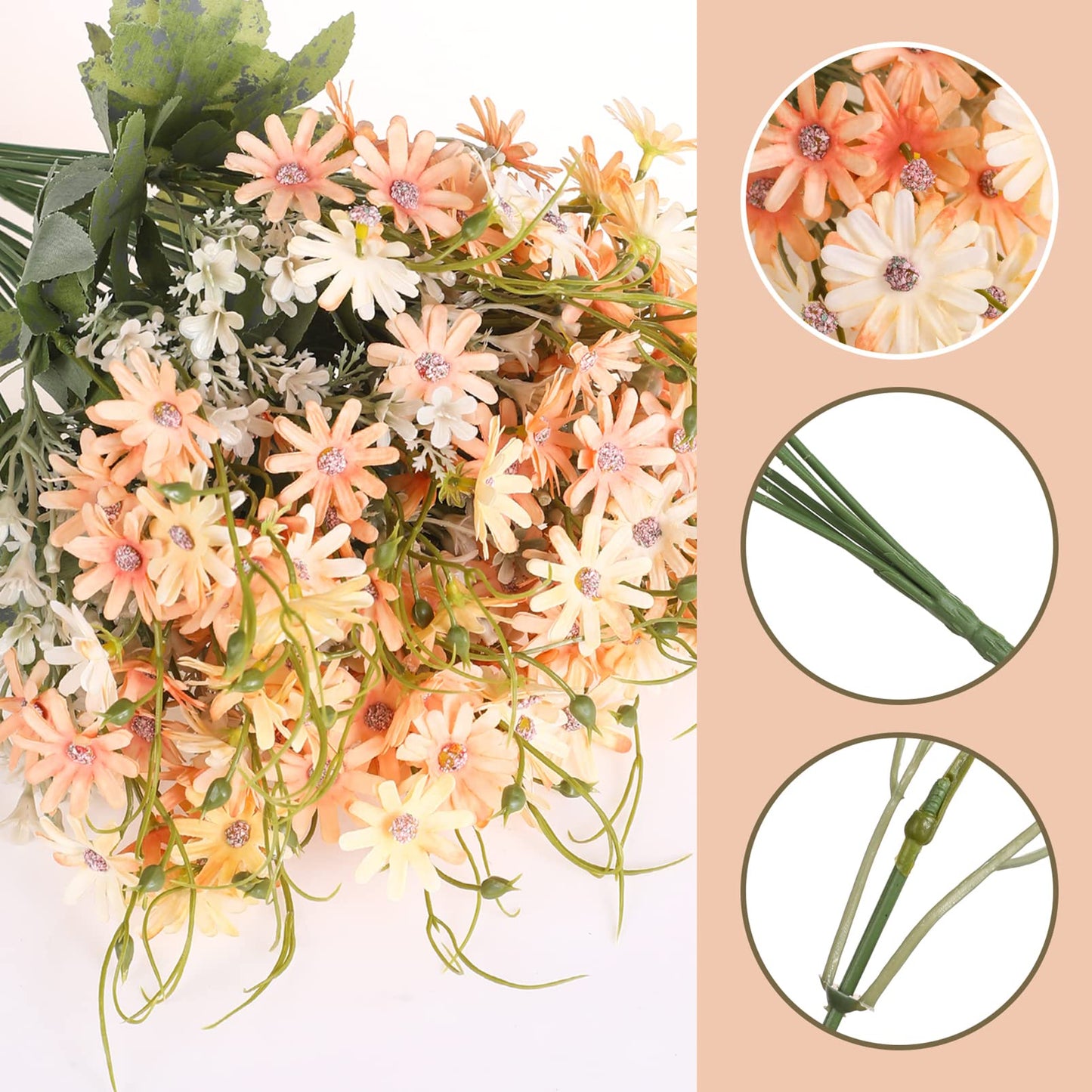 6 Bundles Artificial Wildflowers Daisy Fake Greenery Plastic Silk Bouquets UV Resistant Outdoor Garden Plants Arrangements for Indoor Home Decoration