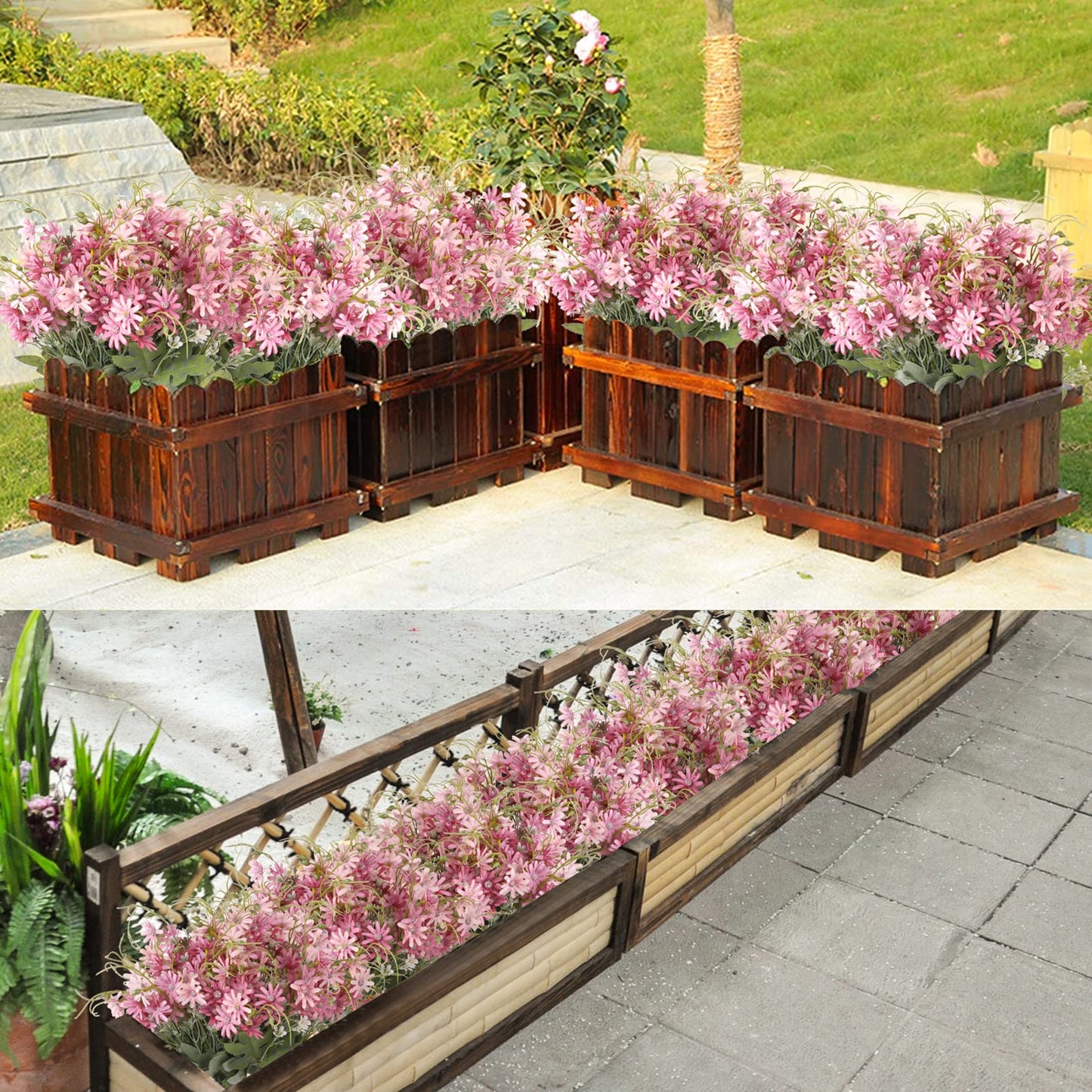 6 Bundles Artificial Wildflowers Daisy Fake Greenery Plastic Silk Bouquets UV Resistant Outdoor Garden Plants Arrangements for Indoor Home Decoration