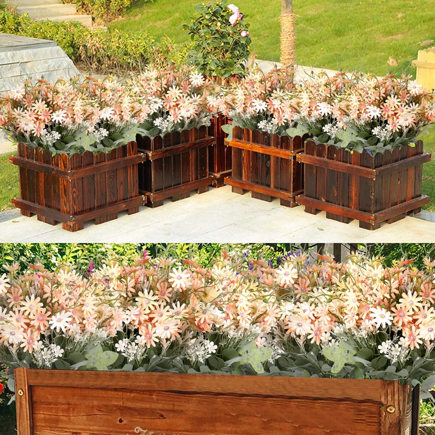 6 Bundles Artificial Wildflowers Daisy Fake Greenery Plastic Silk Bouquets UV Resistant Outdoor Garden Plants Arrangements for Indoor Home Decoration