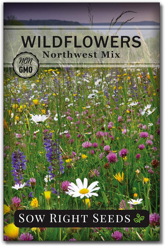 Sow Right Seeds - Wildflowers Seeds Mix for Planting in Northwest - Non-GMO Heirloom Varieties to Grow a Wild Flower Garden - Perennial and Annual Flowers to Attract Pollinators - Colorful Blooms (1)