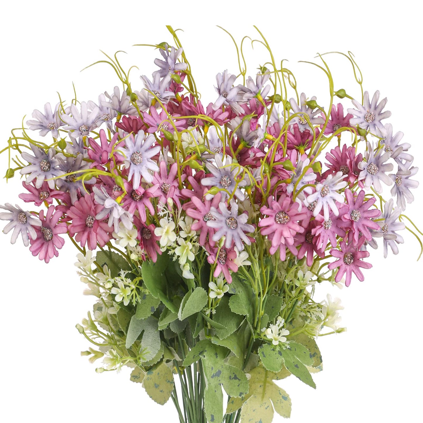 6 Bundles Artificial Wildflowers Daisy Fake Greenery Plastic Silk Bouquets UV Resistant Outdoor Garden Plants Arrangements for Indoor Home Decoration
