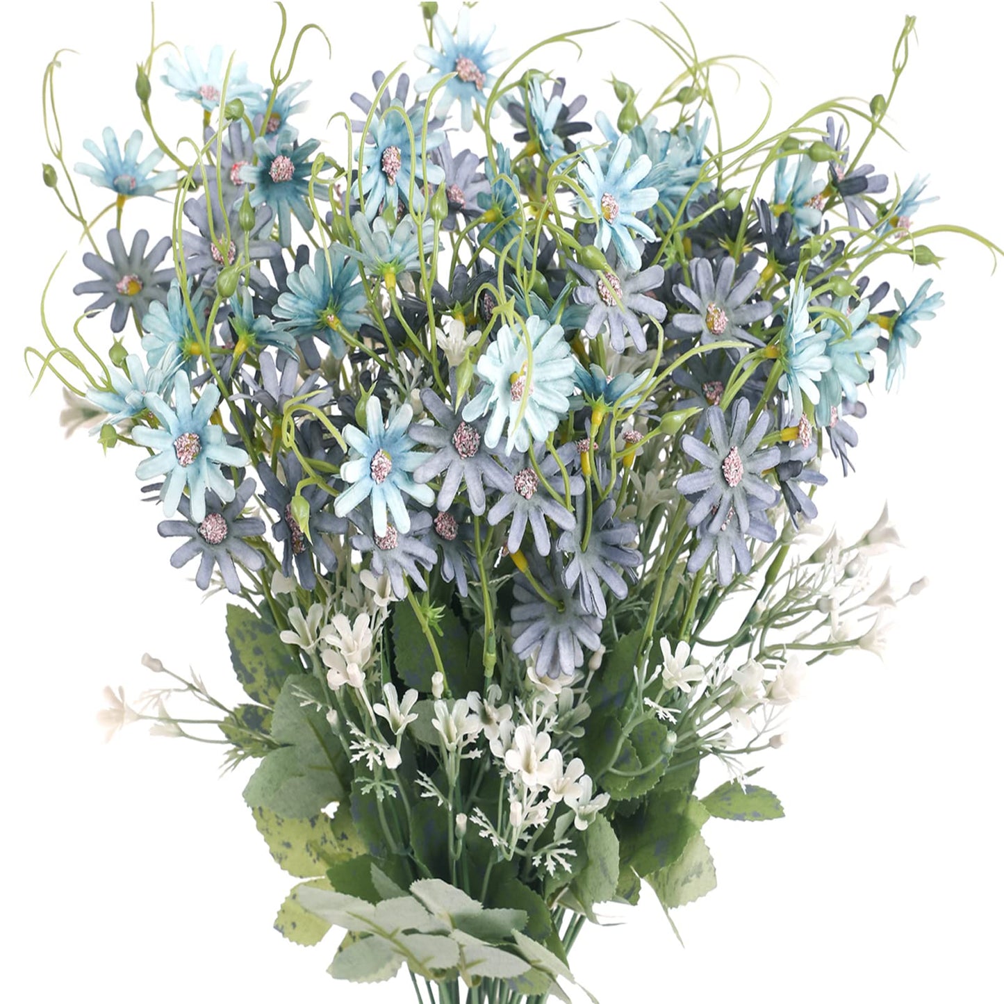 6 Bundles Artificial Wildflowers Daisy Fake Greenery Plastic Silk Bouquets UV Resistant Outdoor Garden Plants Arrangements for Indoor Home Decoration
