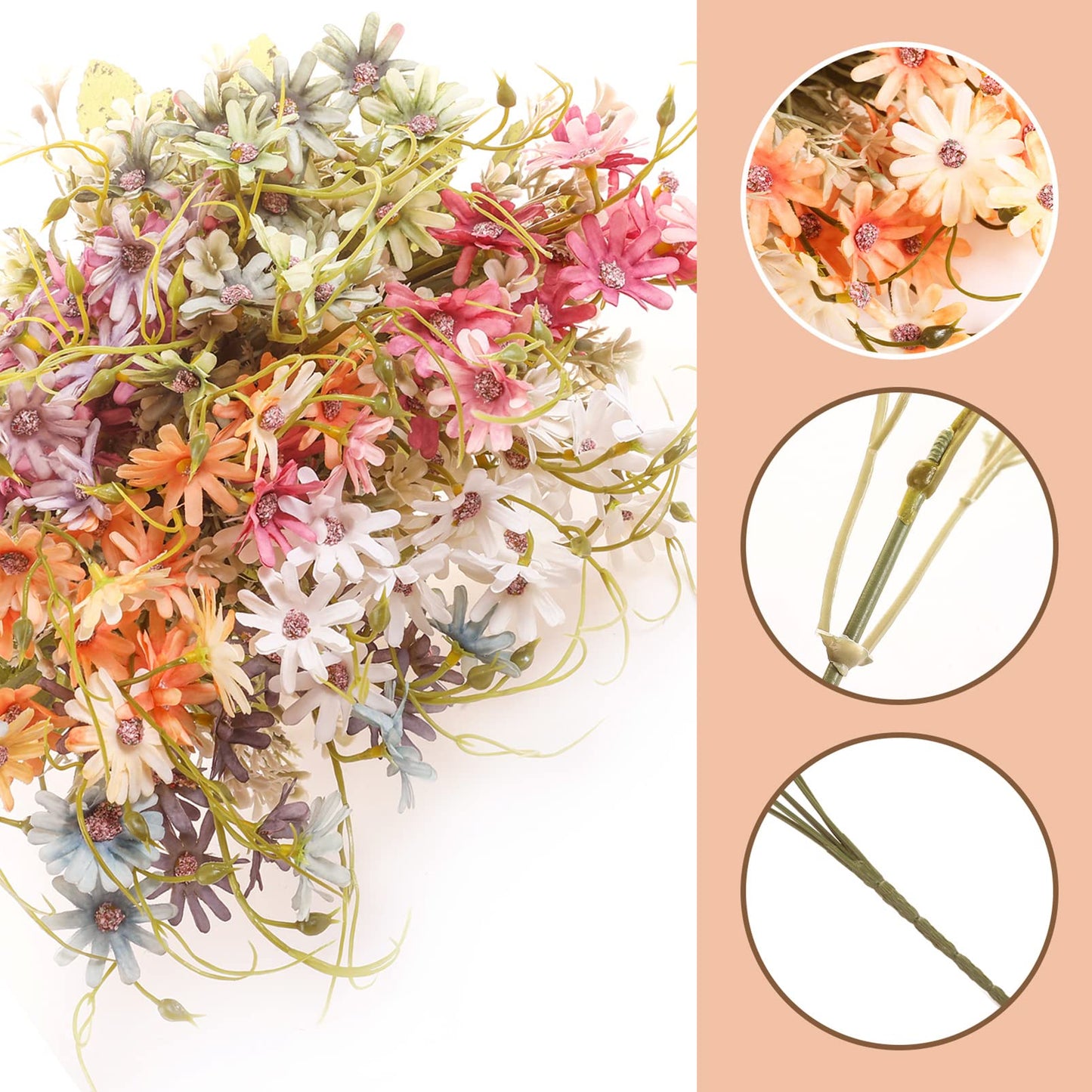 6 Bundles Artificial Wildflowers Daisy Fake Greenery Plastic Silk Bouquets UV Resistant Outdoor Garden Plants Arrangements for Indoor Home Decoration